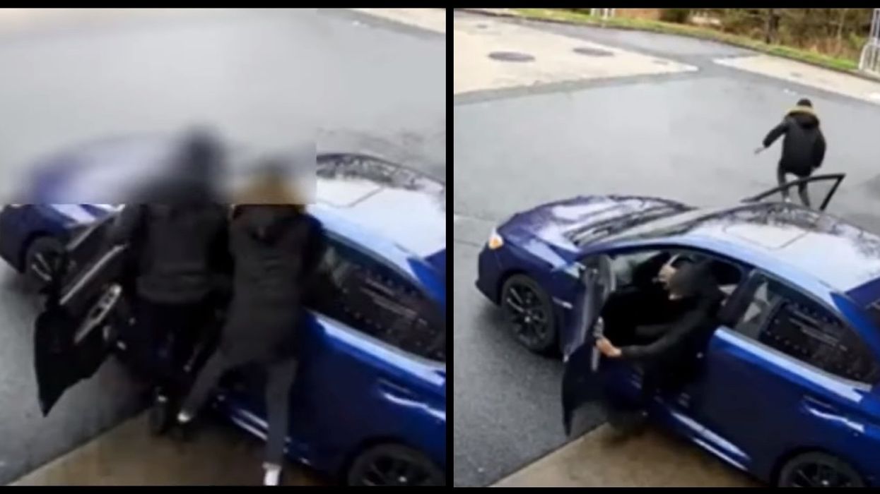 Video shows 2 thugs drag a man out of his car and then run off because they couldn't drive a manual transmission