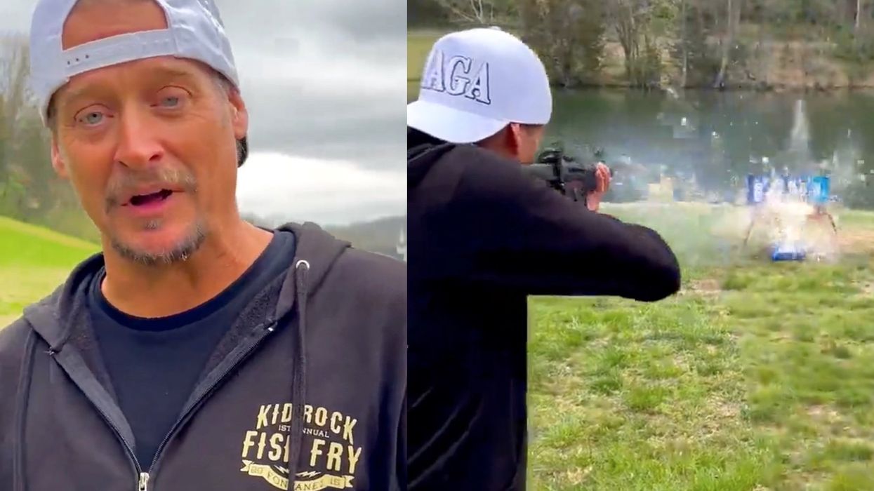 Kid Rock shoots at cases of Budweiser beer in protest against company's partnership with transgender TikToker