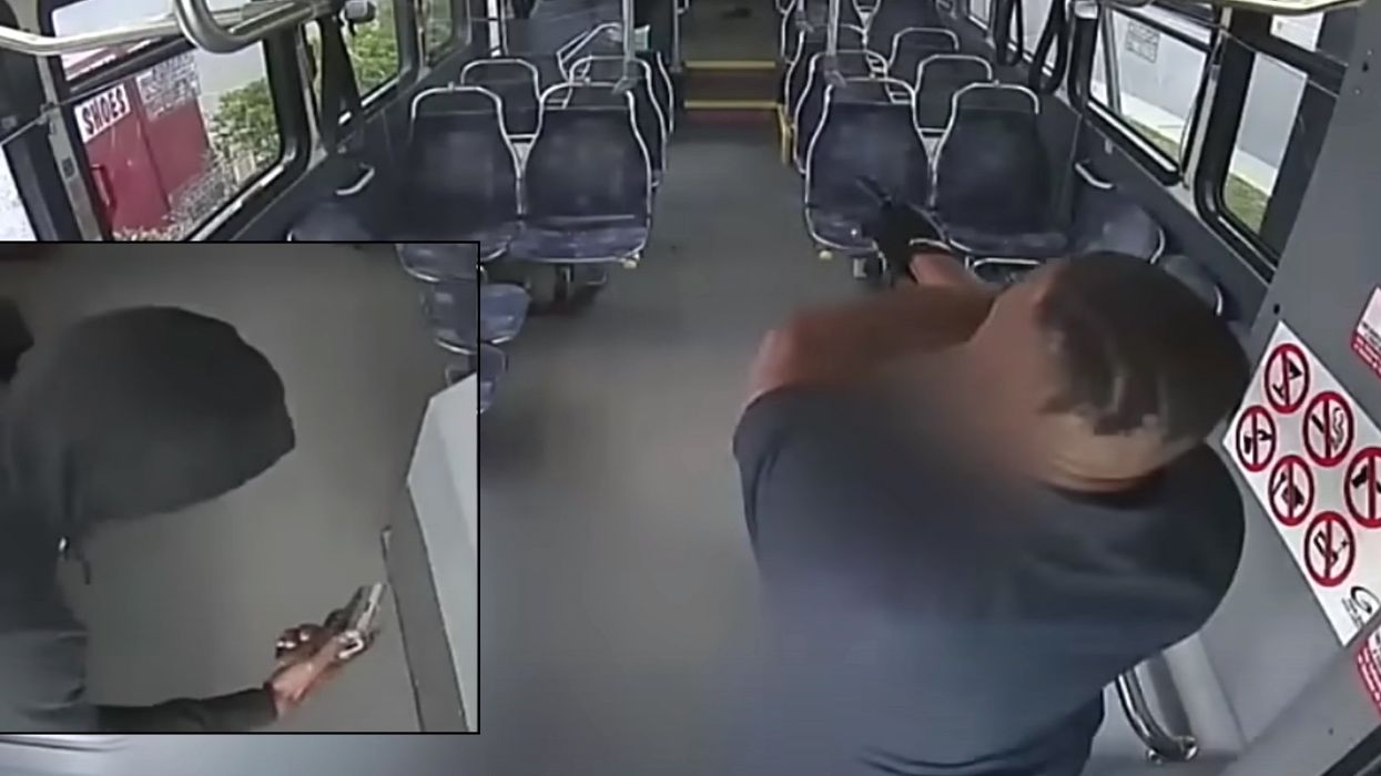 Security video captures terrifying shootout between bus driver and passenger who was allegedly angry over missed stop