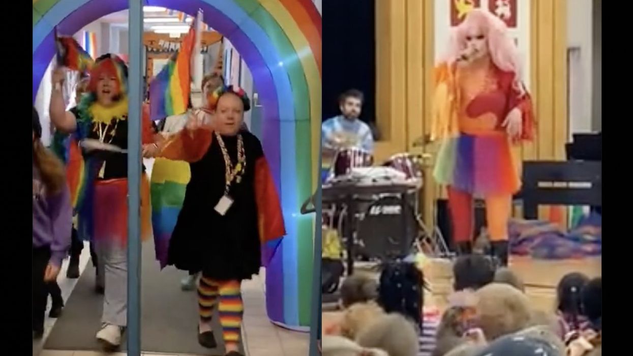 'Happy Pride Day!' at elementary school in Canada has rainbow-costumed teachers waving rainbow flags as students file in — and, of course, a drag queen show
