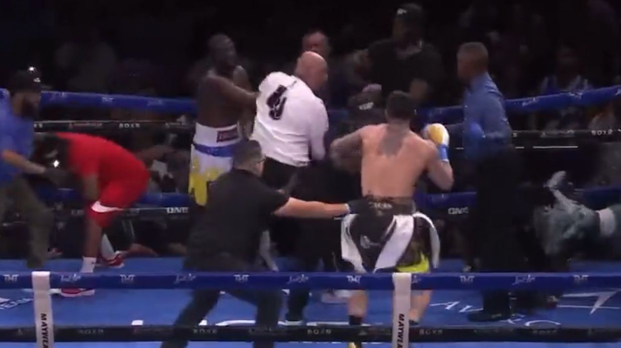 Boxing match between mobster's grandson and Floyd Mayweather breaks out into all-out brawl after fight is stopped