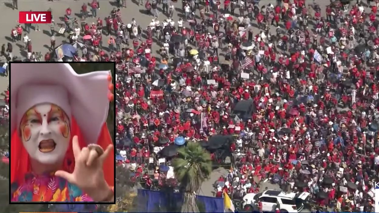 Thousands of religious protesters gather outside Dodger Stadium to oppose anti-Christian drag queen group