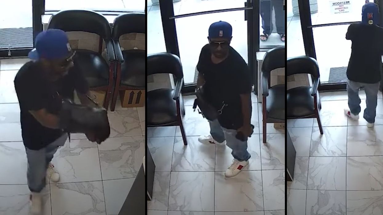 Hilarious security video shows robber awkwardly leave nail salon after would-be victims simply ignore his threats