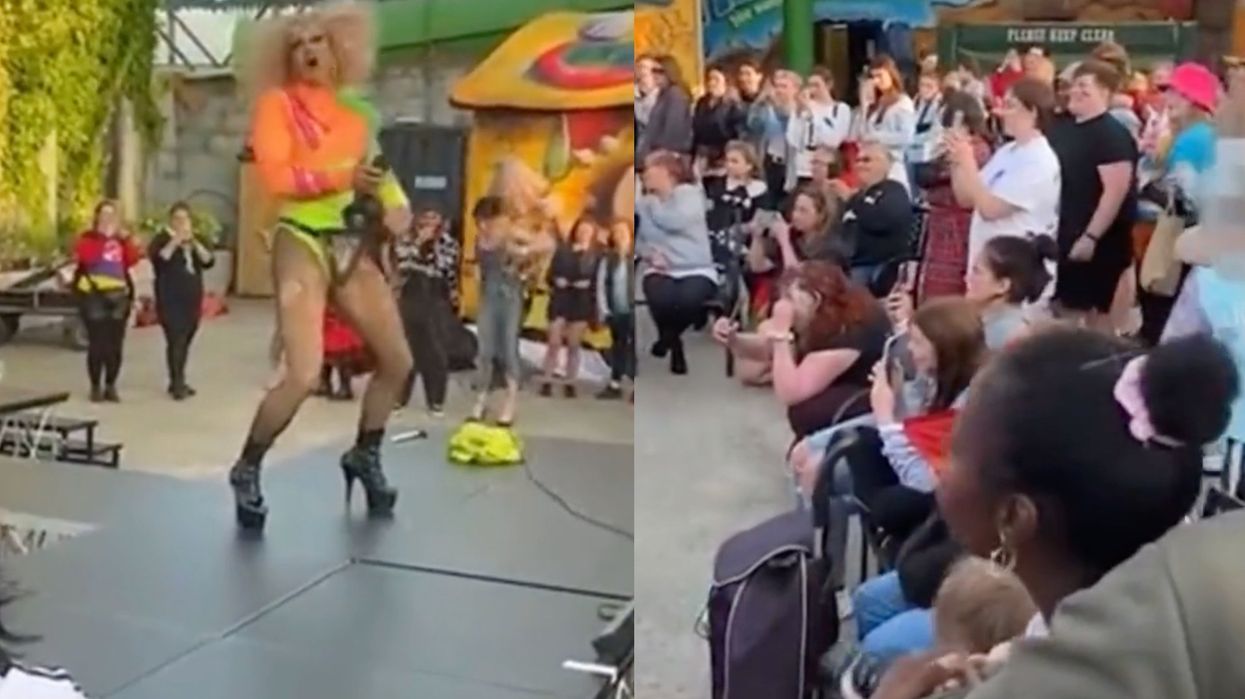 Theme park apologizes after viral video shows drag queen simulating sex act with power tool in front of children at Pride event