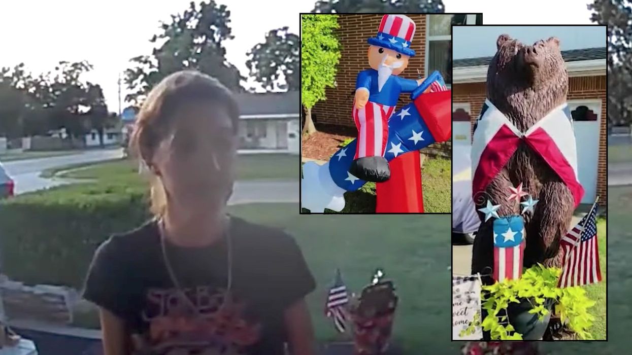 VIDEO: Homeowner says woman threatened to blow up his house after calling his decorations pro-Trump; he says they were for July 4th