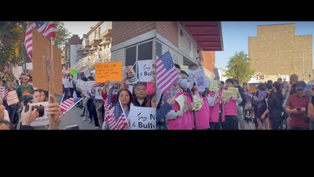 Dad arrested after reportedly protecting son, 13, from adult thug who showed up at their home with weapon after beating kid days before; crowd protests dad's arrest