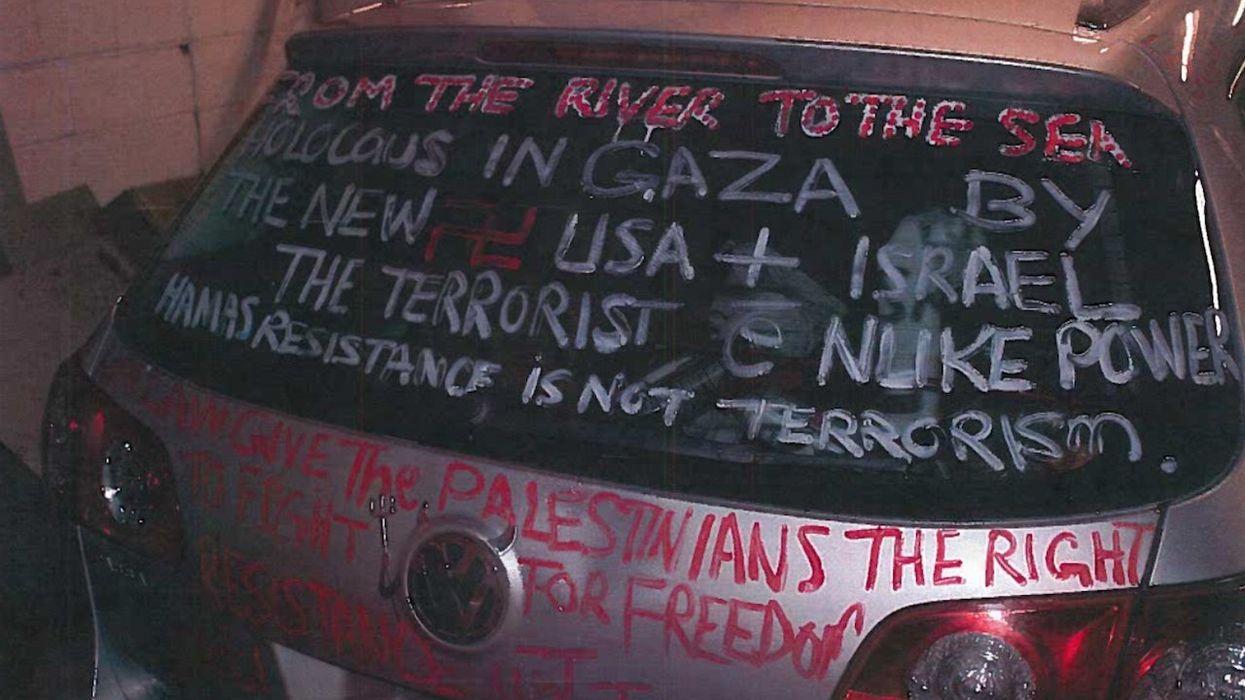 Cops stop car showing anti-Israel slogans, swastikas; say loaded gun found inside. Driver reportedly aimed to 'educate the public' on Israel-Hamas war's 'true events.'