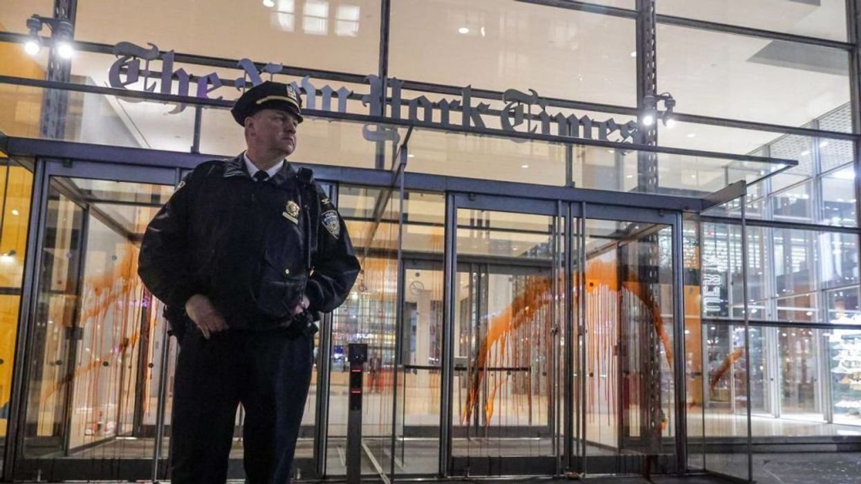 Pro-Palestine mob splatters fake blood on New York Times building, shuts down Grand Central Station, tears down American flags