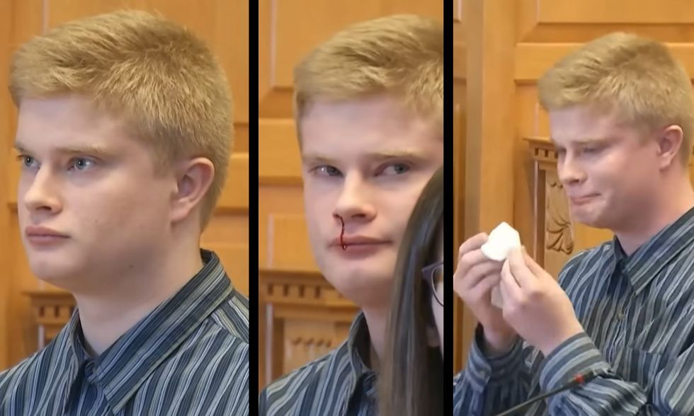 Teen who helped friend savagely murder teacher over a bad grade sobs‚ bleeds from the nose ahead of receiving life sentence
