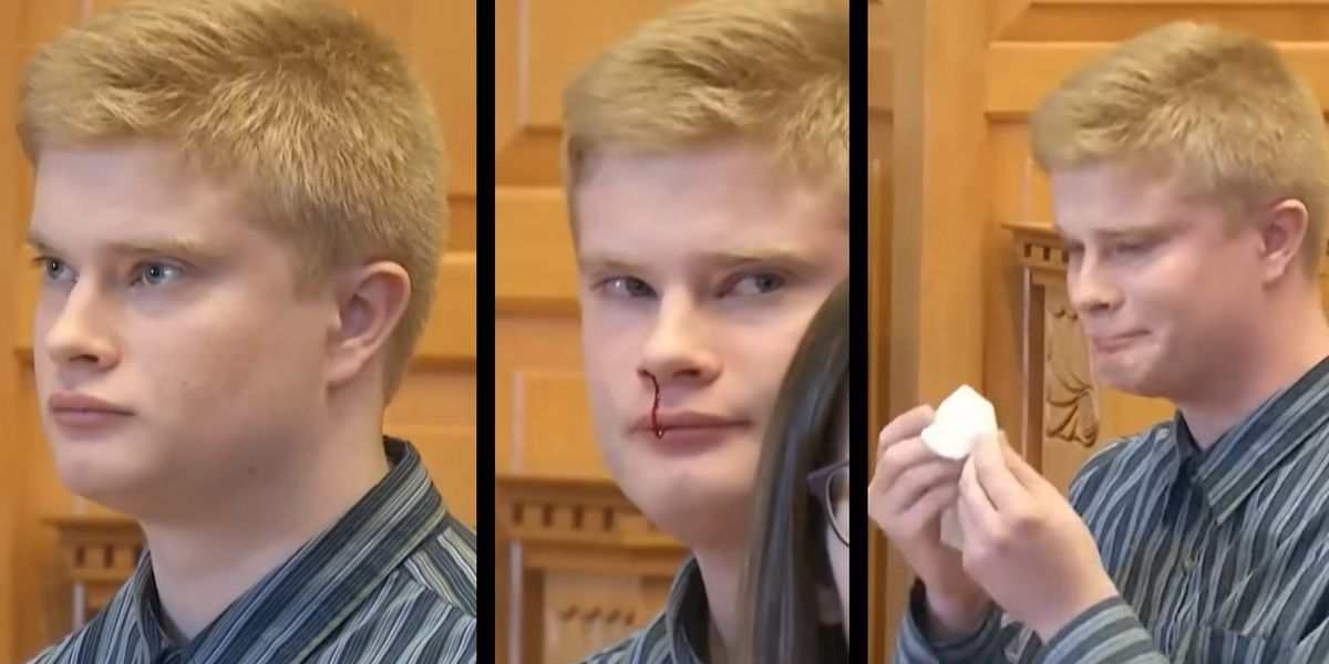 NextImg:Teen who helped friend savagely murder teacher over a bad grade sobs, bleeds from the nose ahead of receiving life sentence | Blaze Media