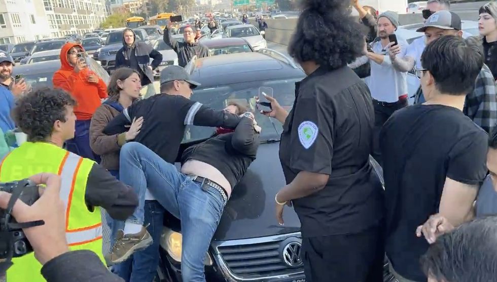 Video: LA freeway motorists put the smack down on pro-Palestinian protesters blocking them