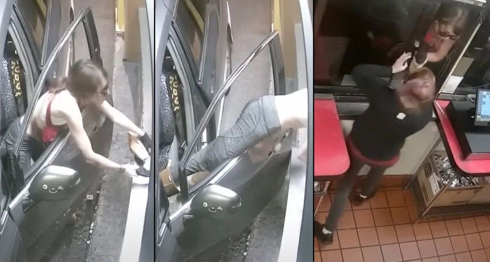 Video shows fast food worker shove Tulsa woman climbing into drive-thru to allegedly try to rob Burger King with knife