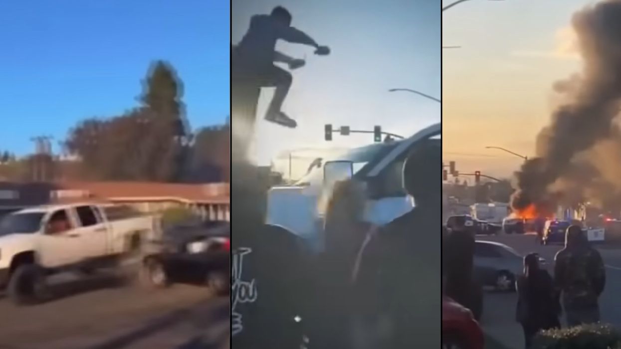 Thugs beat up and shoot at driver who crashed into illegal street show, then light his truck on fire, California police say