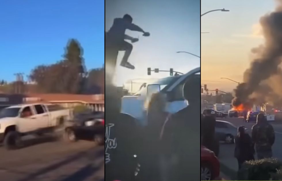 Thugs beat up and shoot at driver who crashed into illegal street show‚ then light his truck on fire‚ California police say