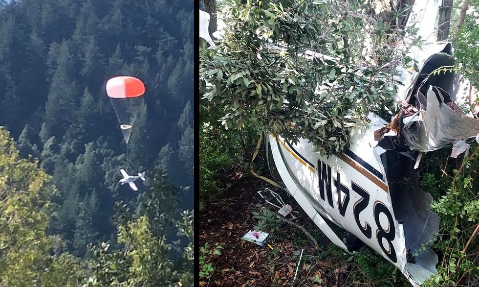 Plane containing a couple and a 2 year old crashed into the woods. A single parachute made all the difference.
