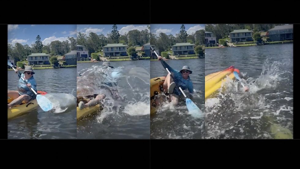 Potty-mouthed Karen on a kayak tries splashing dad‚ daughter with oar amid dispute — and loses hilariously