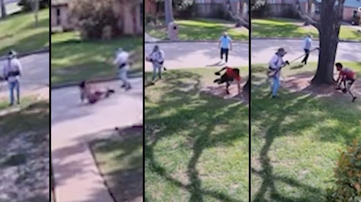 Lawn worker uses weed eater to knock alleged thief from getaway car on security video from Houston