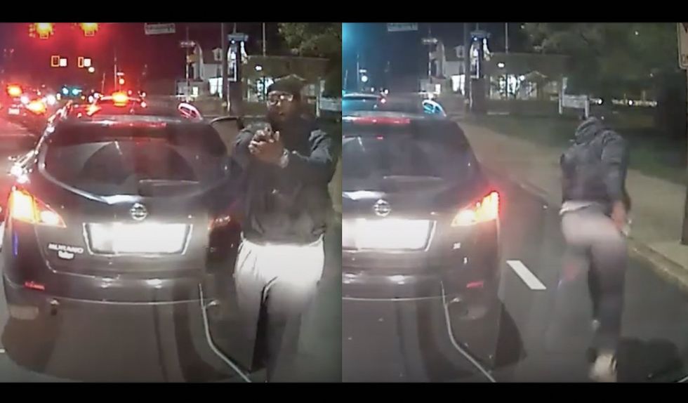 Philly cops: Stick-up victim who got shot also had a gun‚ opened fire on suspect. Video shows suspect fleeing.