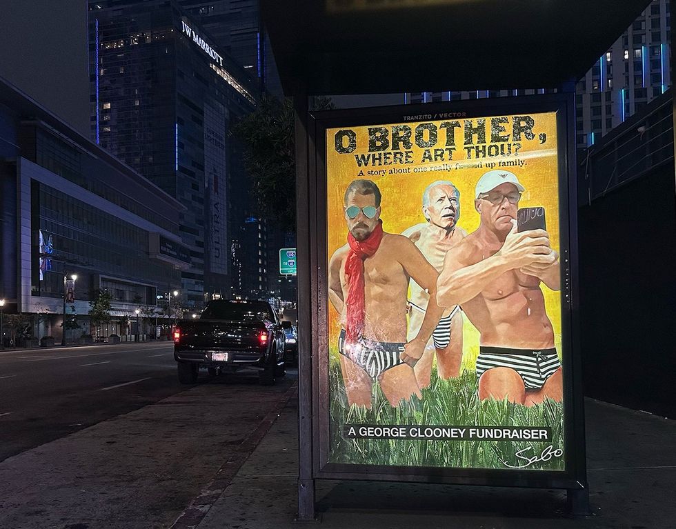 Sabo strikes: exclusive pics of art targeting LA Biden bash