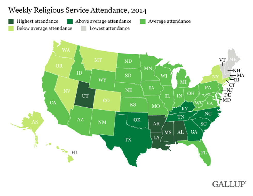 Which States Attend Church the Most? New Map Has the Answer