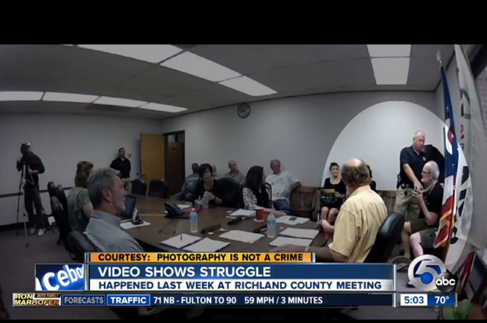 Watch: Video Captures Moment Man Videoing County Meeting Goes Berserk on a Security Guard Leading to a Gun Discharging