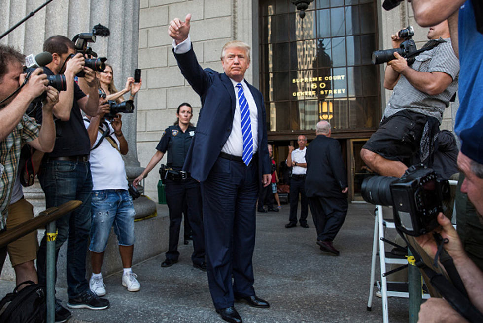 Trump Reports for New York Jury Duty — and Gives Passerby a Four-Word Promise on His Way Inside