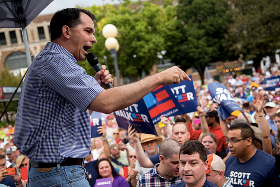 Scott Walker Takes on Hecklers and Republican Leadership in Iowa