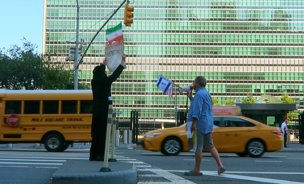 Pro-Iran Demonstrators Calling for Israel to Be Wiped ‘Off the Map’ Are Confronted by Epic One-Man Counter Protest