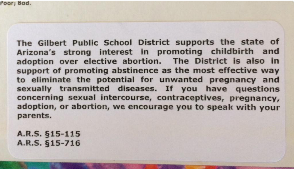 Mom Outraged to Find This Sticker on Her Son’s Textbook Addressing Abortion and Sex