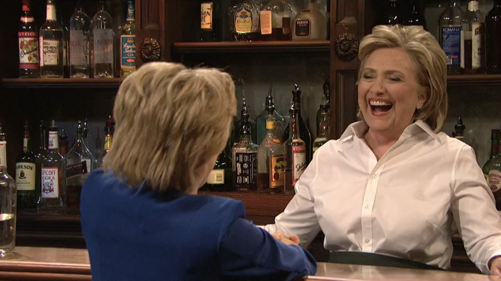 Hillary Clinton Sings and Jokes After She Pours Herself a Drink on 'SNL