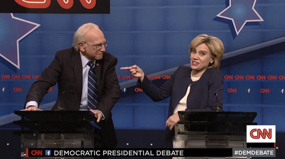 Larry David Joins 'SNL' Cast to Mock First Democratic Presidential Debate
