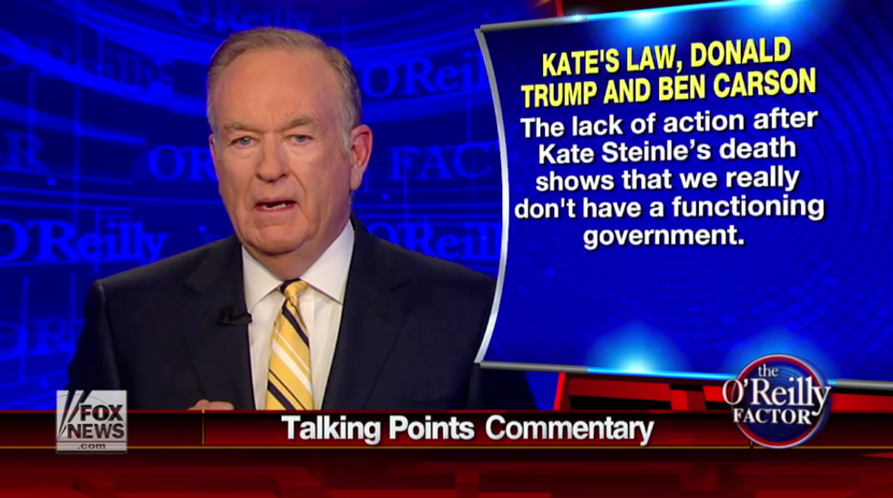 'Unbelievable Is Too Gentle a Word': Bill O’Reilly Explodes on Left After 'Kate's Law' Dies in Senate