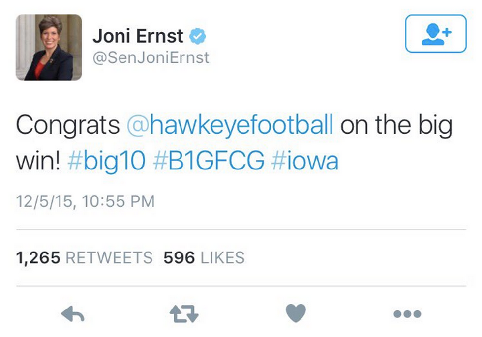 Iowa Senator Tweets Congratulatory Message to Hawkeyes on Big Ten Championship Win — There's Just One Problem