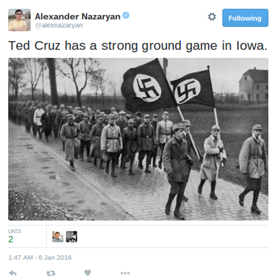 Newsweek 'Senior Writer' Deletes Tweet Comparing Ted Cruz to Hitler. If You're Guessing That He Apologizes, You're Wrong