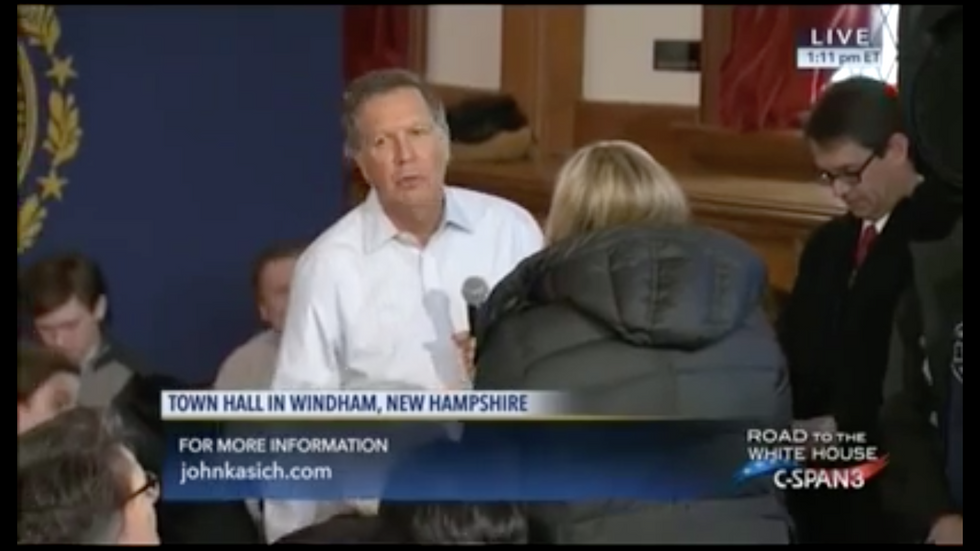 See How John Kasich Answers When Voter Asks Why She Should Vote for Him in the 'Democratic Primary