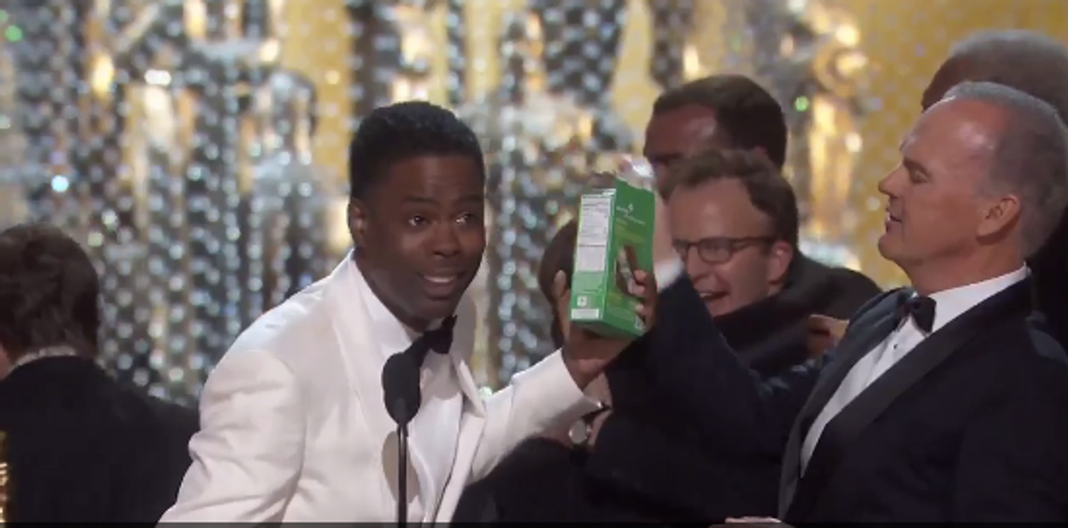 As Oscars Host Chris Rock Ends Show Full of Racial Commentary, He Utters a Familiar Three-Word Phrase