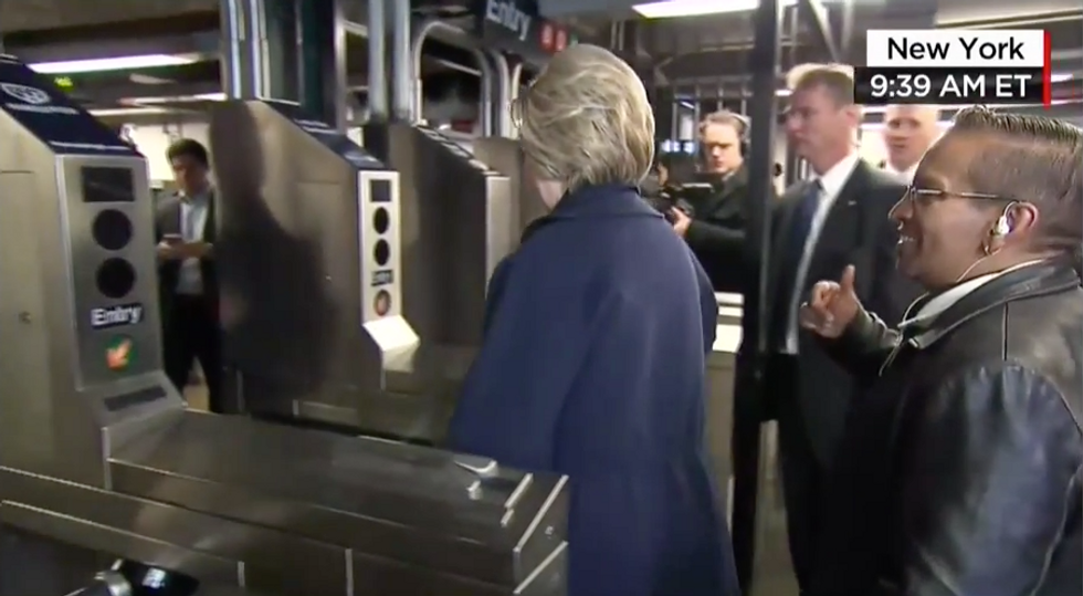 Watch as Hillary Clinton Repeatedly Struggles to Use NYC Subway Card