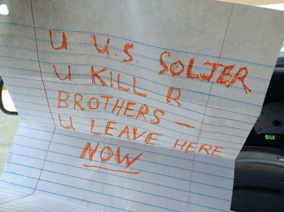 U.S. Army Veteran Says He Found This ‘Disturbing,’ Poorly-Written Note Left on His Windshield