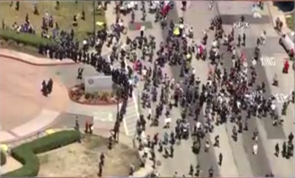 Tense Scene as Protesters Push Through Barricades, Storm Entrance Outside Calif. Venue Hosting Trump Speech