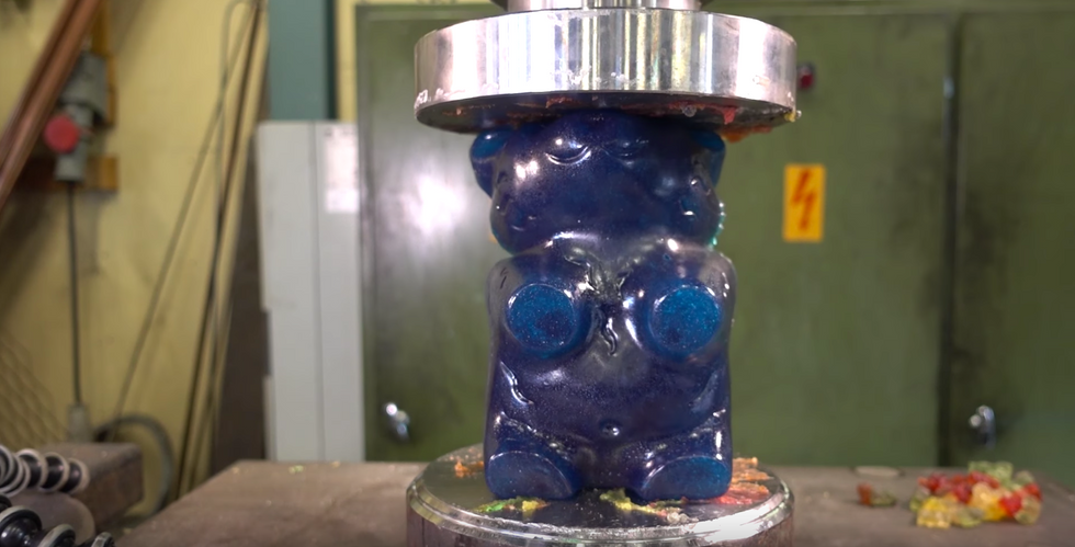 Crushing gummy bears with a hydraulic press' is oddly satisfying