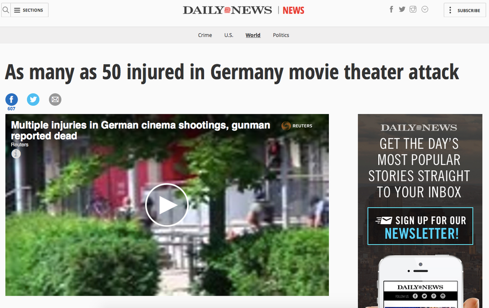 Media Outlets Wrongly Report 'as Many as 50 Injured' in 'Mass Shooting' at Germany Movie Theater