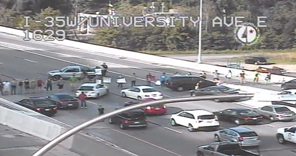 Non-Black' Allies of Black Lives Matter Shut Down I-35W in Minneapolis as People Try to Get to Work