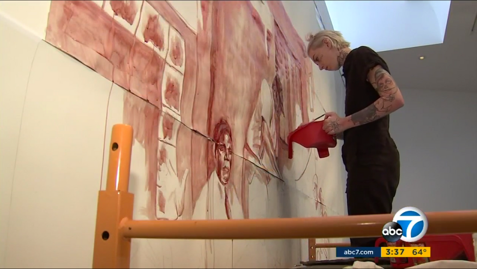 Los Angeles artist creates mural out of blood as a 'reflection of Trump's presidency