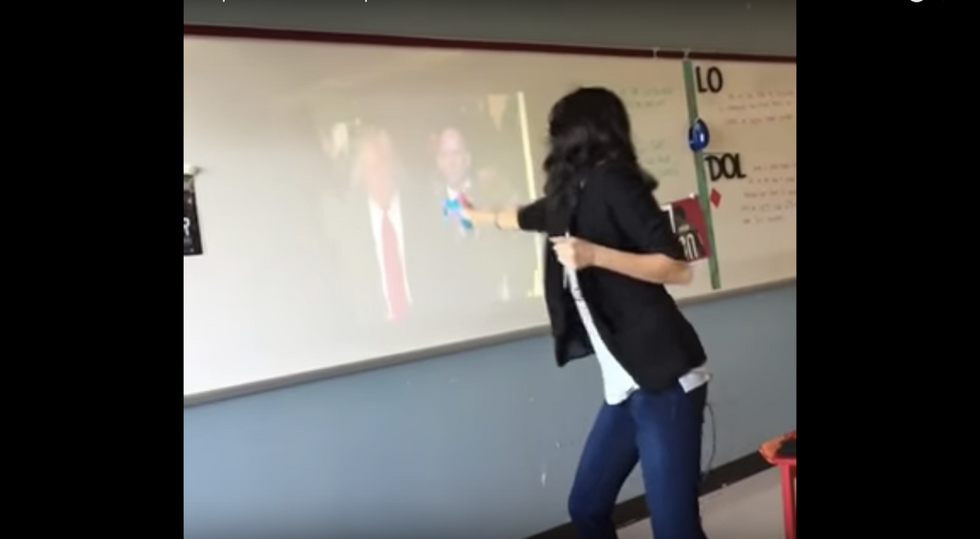 Texas high school teacher posts video of herself 'shooting' Trump in her classroom