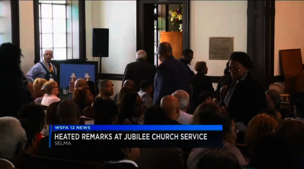 Churchgoers walk out of church service when an elected official's speech gets too political