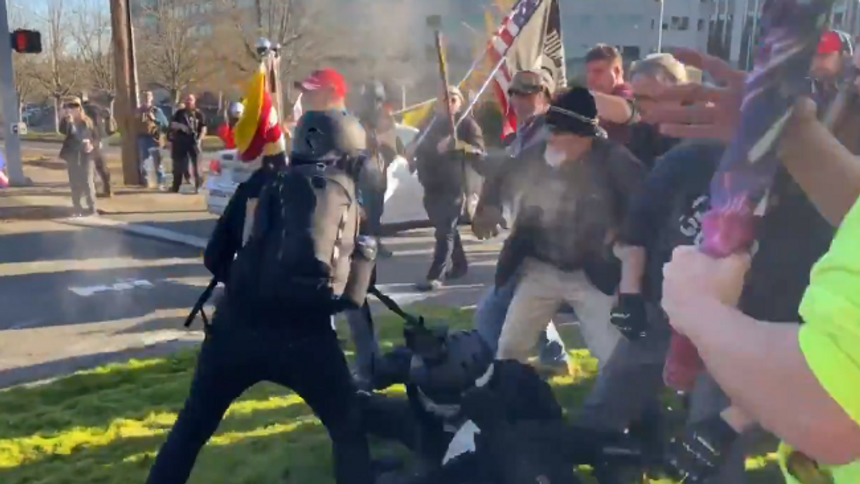 Brutal brawl erupts between black bloc anarchists and 'Back the Blue' supporters in Washington