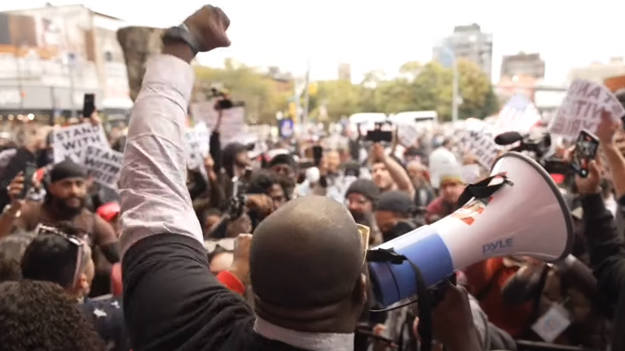 Black Lives Matter stage vaccine mandate protest at NYC's Barclays Center to demand unvaccinated Kyrie Irving be able to play NBA games