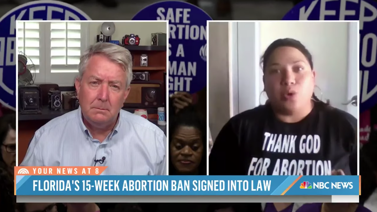 NBC covers Florida's 15-week abortion ban by trotting out activist wearing 'Thank God for Abortion' shirt