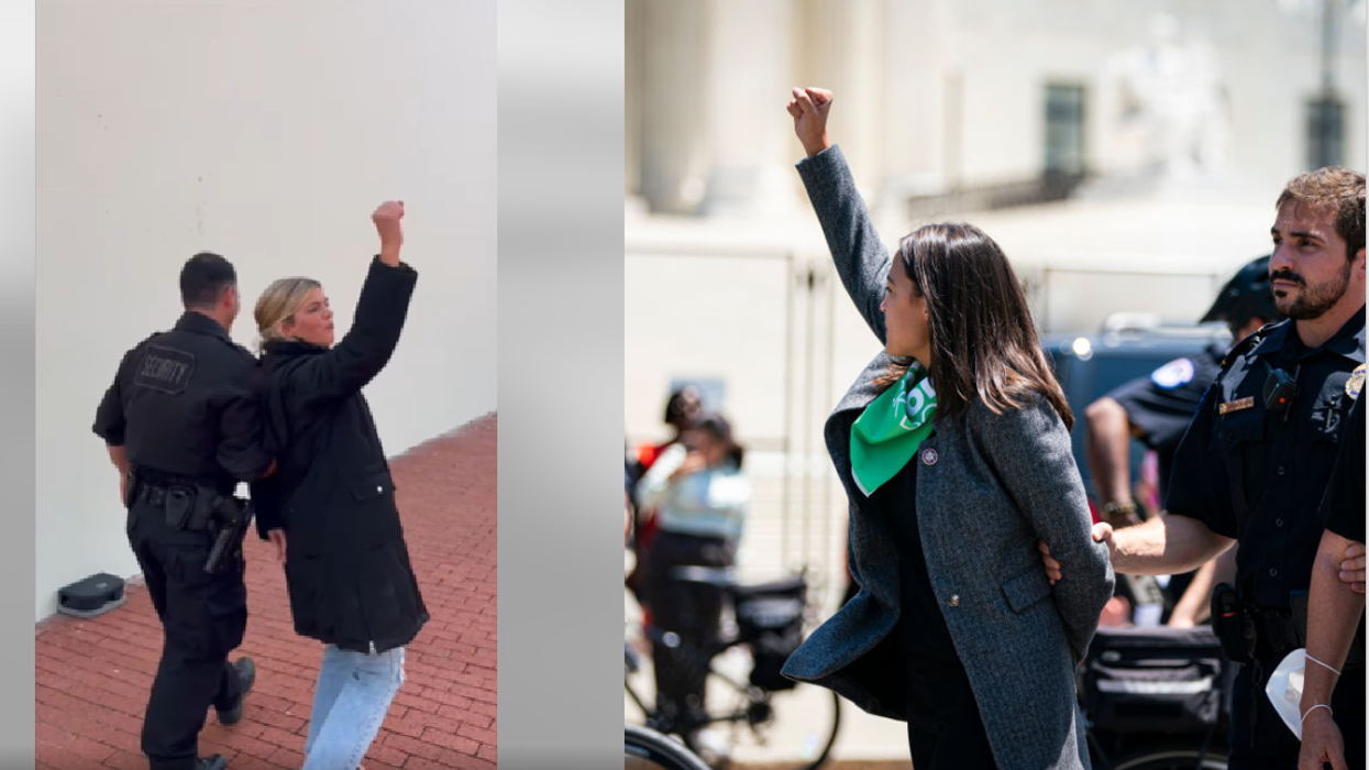 'Stunning & brave': AOC-inspired BlazeTV HERO led away in invisible handcuffs for protesting pants