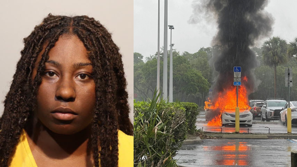 Woman arrested after leaving 2 children in a car that caught fire as she allegedly shoplifted, police say